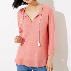 Loft Women Large Tunic Split V Neck Tassel Tie Pullover Quarter Length Sleeves